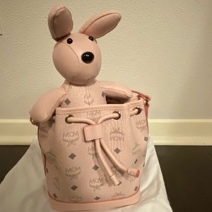 NWT Authentic Pink Rabbit Drawstring MCM Bag